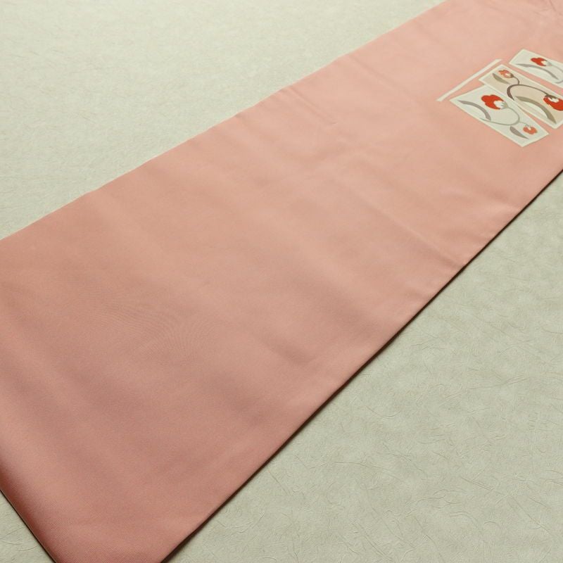 名古屋帯 太鼓柄 金駒刺繍 正絹 花柄 名古屋仕立て なごや帯 リサイクル帯 帯 金彩 ピンク_画像9