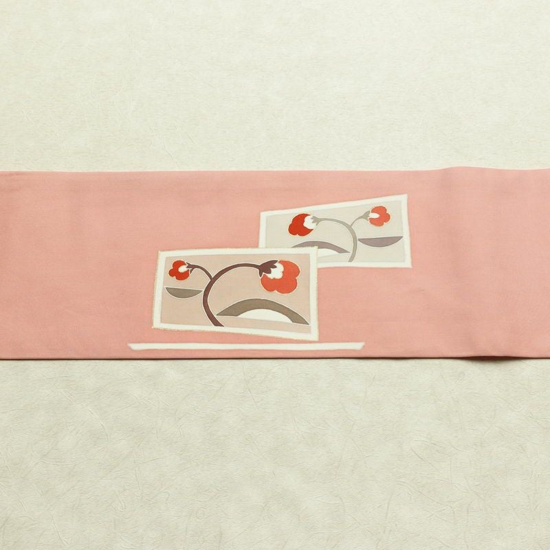 名古屋帯 太鼓柄 金駒刺繍 正絹 花柄 名古屋仕立て なごや帯 リサイクル帯 帯 金彩 ピンク_画像14