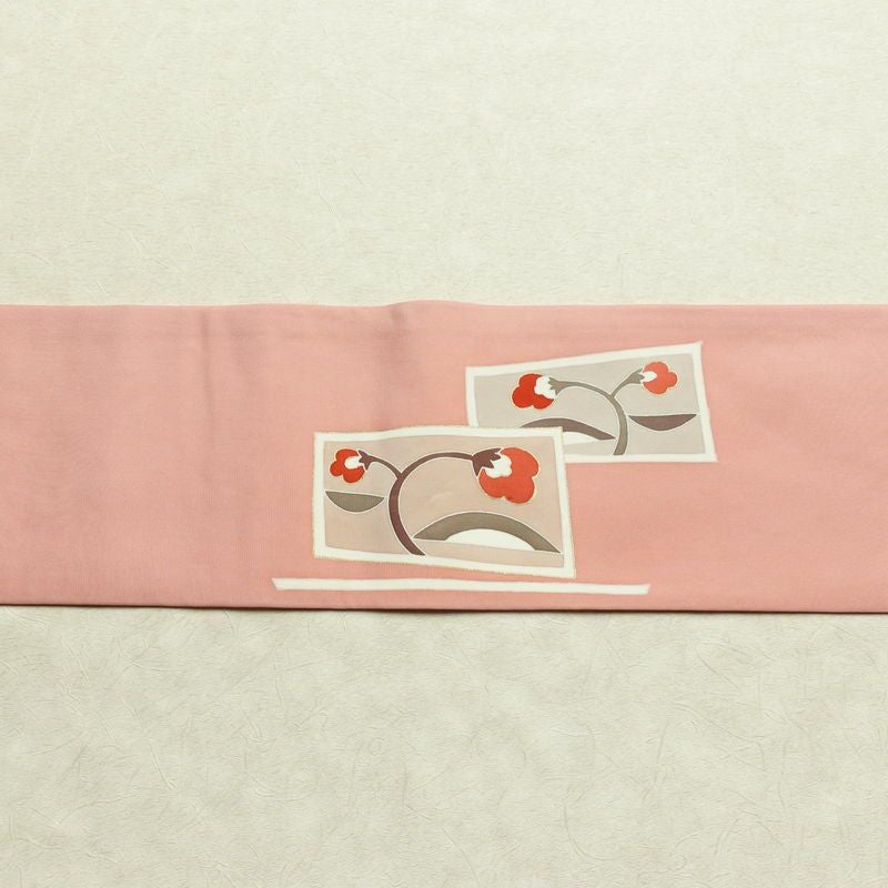名古屋帯 太鼓柄 金駒刺繍 正絹 花柄 名古屋仕立て なごや帯 リサイクル帯 帯 金彩 ピンク_画像15