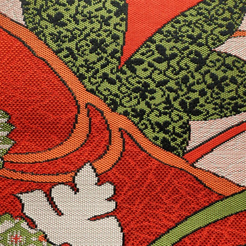 名古屋帯 六通柄 美品 正絹 木の葉・植物柄 松葉仕立て なごや帯 リサイクル帯 帯 赤・朱_画像3