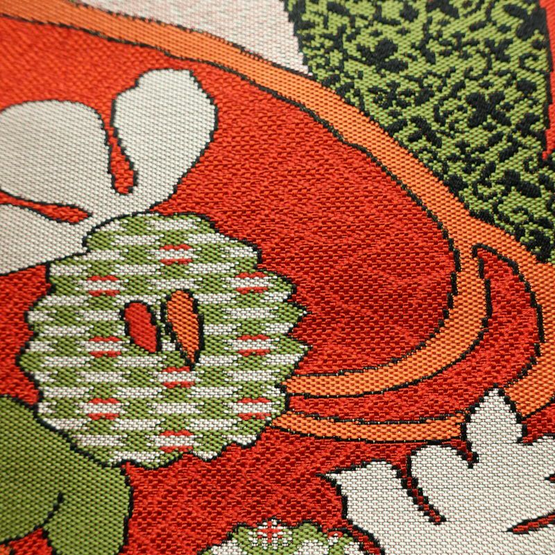 名古屋帯 六通柄 美品 正絹 木の葉・植物柄 松葉仕立て なごや帯 リサイクル帯 帯 赤・朱_画像6