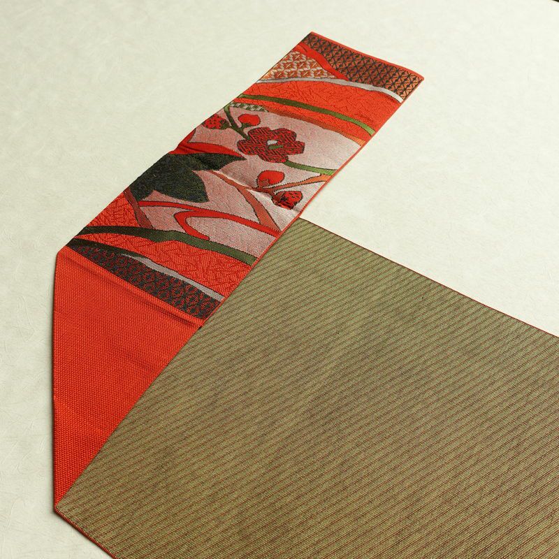 名古屋帯 六通柄 美品 正絹 木の葉・植物柄 松葉仕立て なごや帯 リサイクル帯 帯 赤・朱_画像17