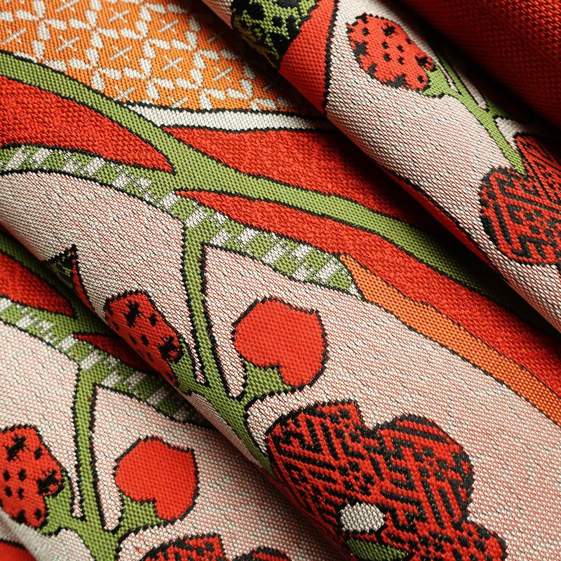 名古屋帯 六通柄 美品 正絹 木の葉・植物柄 松葉仕立て なごや帯 リサイクル帯 帯 赤・朱_画像19