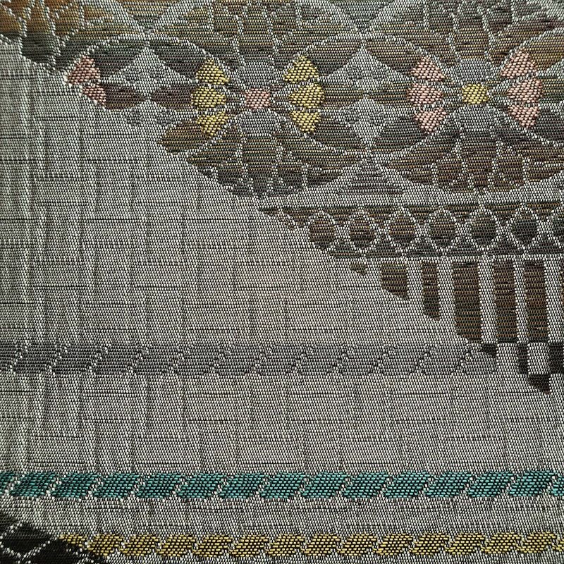 名古屋帯 六通柄 美品 正絹 幾何学柄・抽象柄 通し仕立て なごや帯 リサイクル帯 帯 未使用品 多色使い_画像6