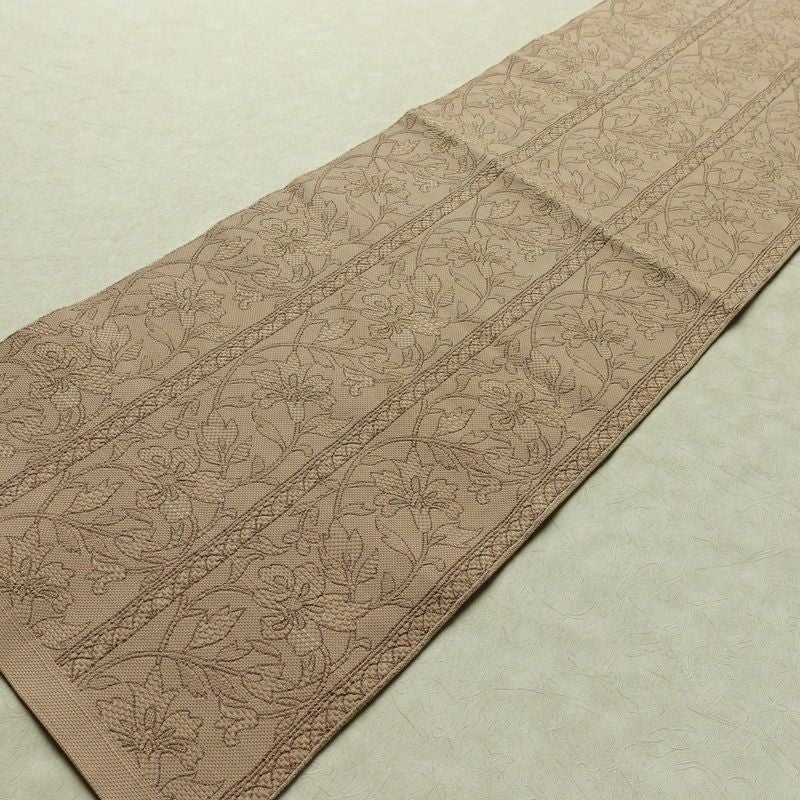 名古屋帯 六通柄 正絹 花柄 名古屋仕立て なごや帯 リサイクル帯 帯 ベージュ_画像9