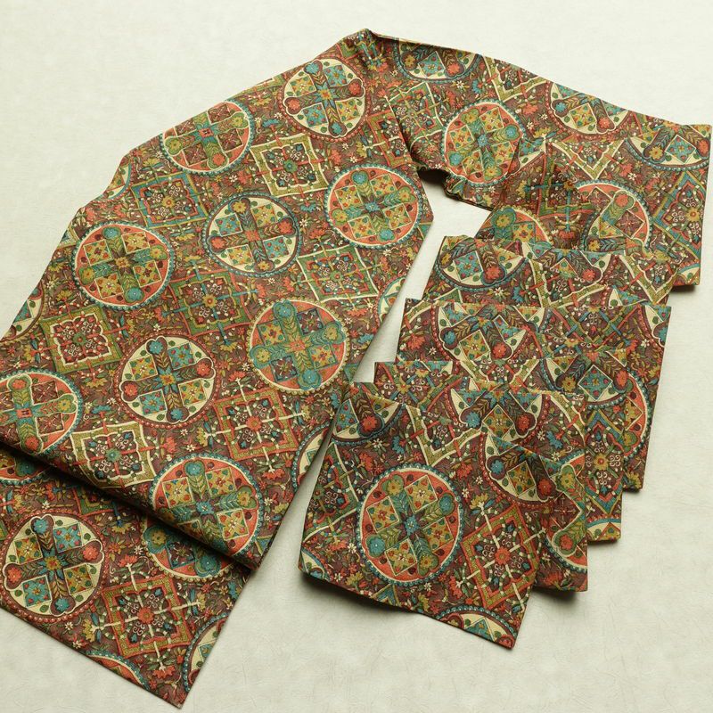 名古屋帯 全通柄 正絹 名古屋仕立て なごや帯 リサイクル帯 帯 茶_画像17