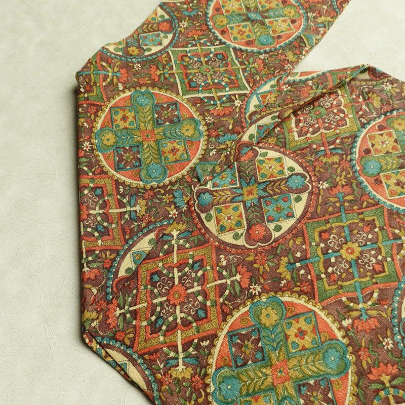 名古屋帯 全通柄 正絹 名古屋仕立て なごや帯 リサイクル帯 帯 茶_画像19