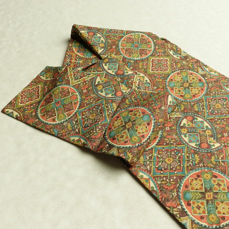 名古屋帯 全通柄 正絹 名古屋仕立て なごや帯 リサイクル帯 帯 茶_画像21