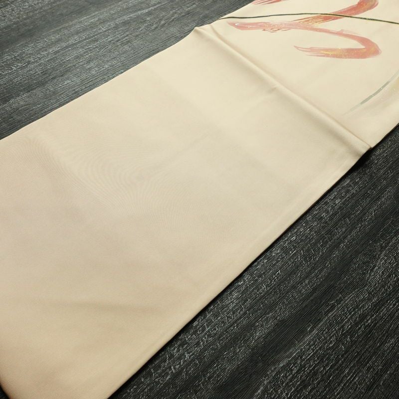 名古屋帯 太鼓柄 美品 正絹 幾何学柄・抽象柄 名古屋仕立て なごや帯 リサイクル帯 帯 箔 シンプル ベージュ_画像10