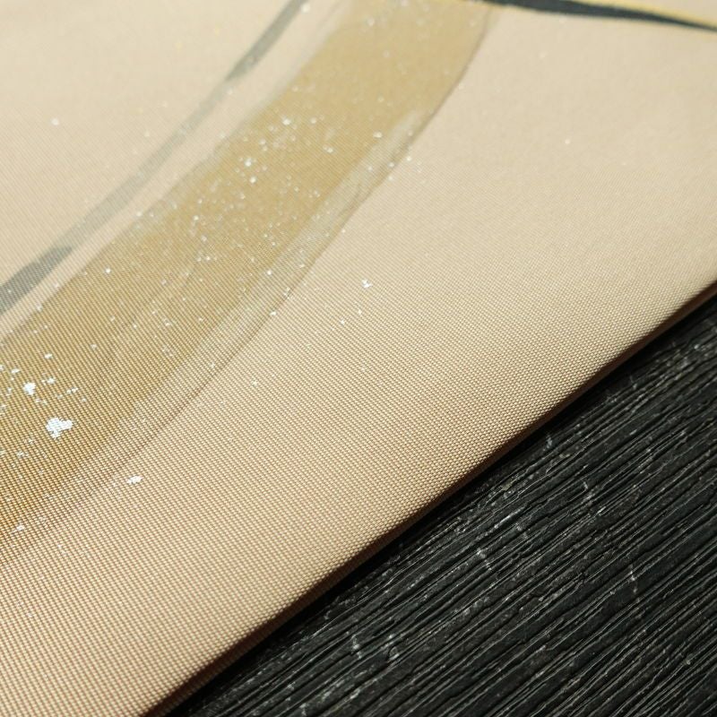 名古屋帯 太鼓柄 美品 正絹 幾何学柄・抽象柄 名古屋仕立て なごや帯 リサイクル帯 帯 箔 シンプル ベージュ_画像13