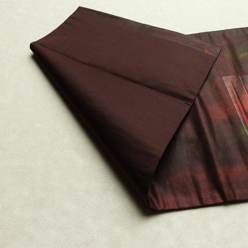 名古屋帯 太鼓柄 正絹 幾何学柄・抽象柄 名古屋仕立て なごや帯 リサイクル帯 帯 箔 モダン 茶_画像9