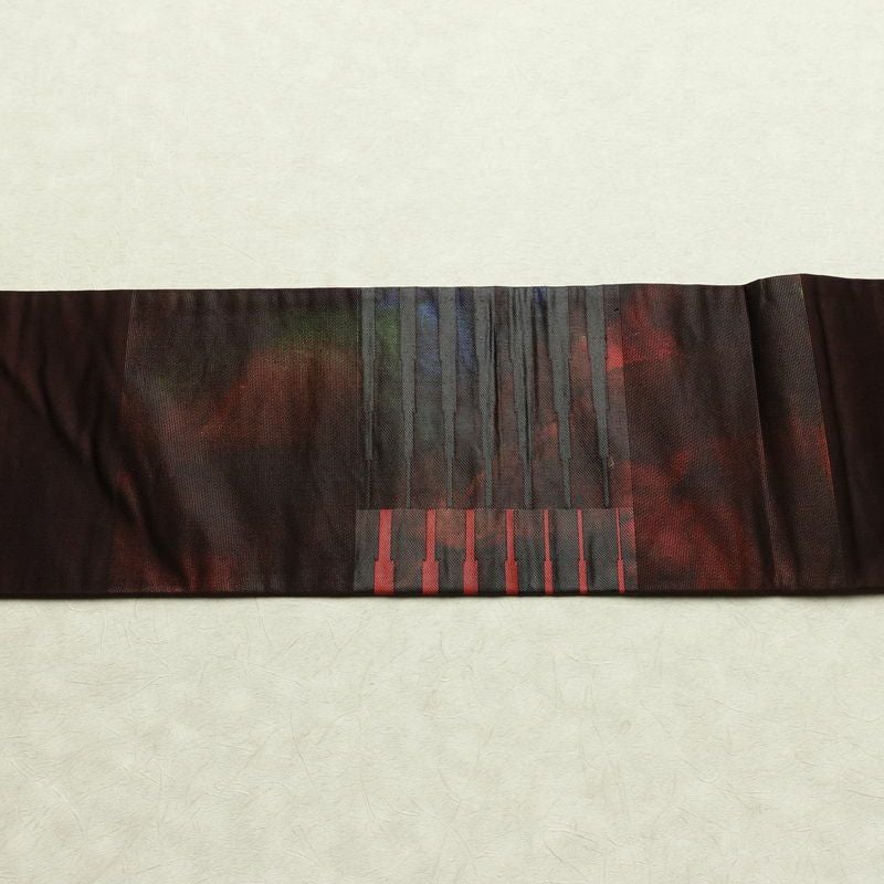名古屋帯 太鼓柄 正絹 幾何学柄・抽象柄 名古屋仕立て なごや帯 リサイクル帯 帯 箔 モダン 茶_画像13