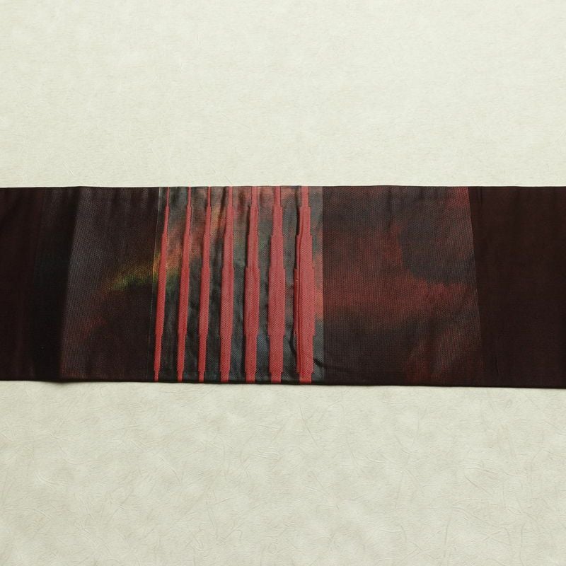名古屋帯 太鼓柄 正絹 幾何学柄・抽象柄 名古屋仕立て なごや帯 リサイクル帯 帯 箔 モダン 茶_画像14