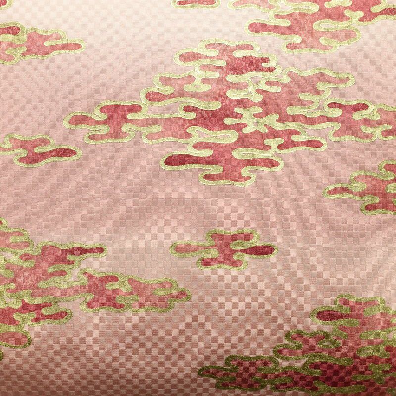 名古屋帯 太鼓柄 良品 正絹 幾何学柄・抽象柄 名古屋仕立て なごや帯 リサイクル帯 帯 箔 ピンク_画像2