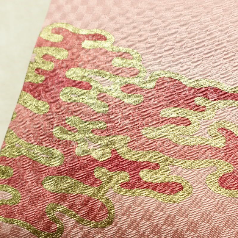 名古屋帯 太鼓柄 良品 正絹 幾何学柄・抽象柄 名古屋仕立て なごや帯 リサイクル帯 帯 箔 ピンク_画像5