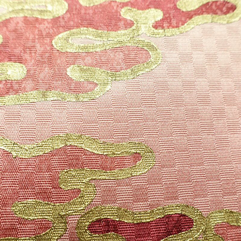 名古屋帯 太鼓柄 良品 正絹 幾何学柄・抽象柄 名古屋仕立て なごや帯 リサイクル帯 帯 箔 ピンク_画像6