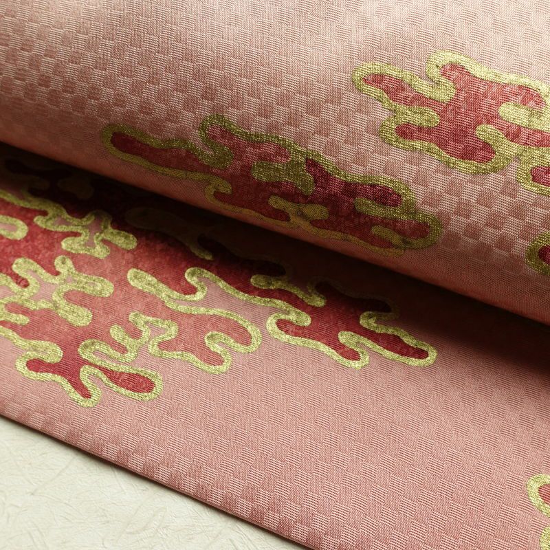 名古屋帯 太鼓柄 良品 正絹 幾何学柄・抽象柄 名古屋仕立て なごや帯 リサイクル帯 帯 箔 ピンク_画像8