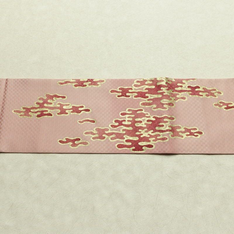 名古屋帯 太鼓柄 良品 正絹 幾何学柄・抽象柄 名古屋仕立て なごや帯 リサイクル帯 帯 箔 ピンク_画像14