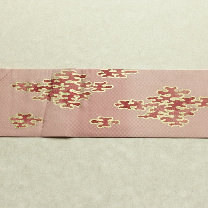 名古屋帯 太鼓柄 良品 正絹 幾何学柄・抽象柄 名古屋仕立て なごや帯 リサイクル帯 帯 箔 ピンク_画像15