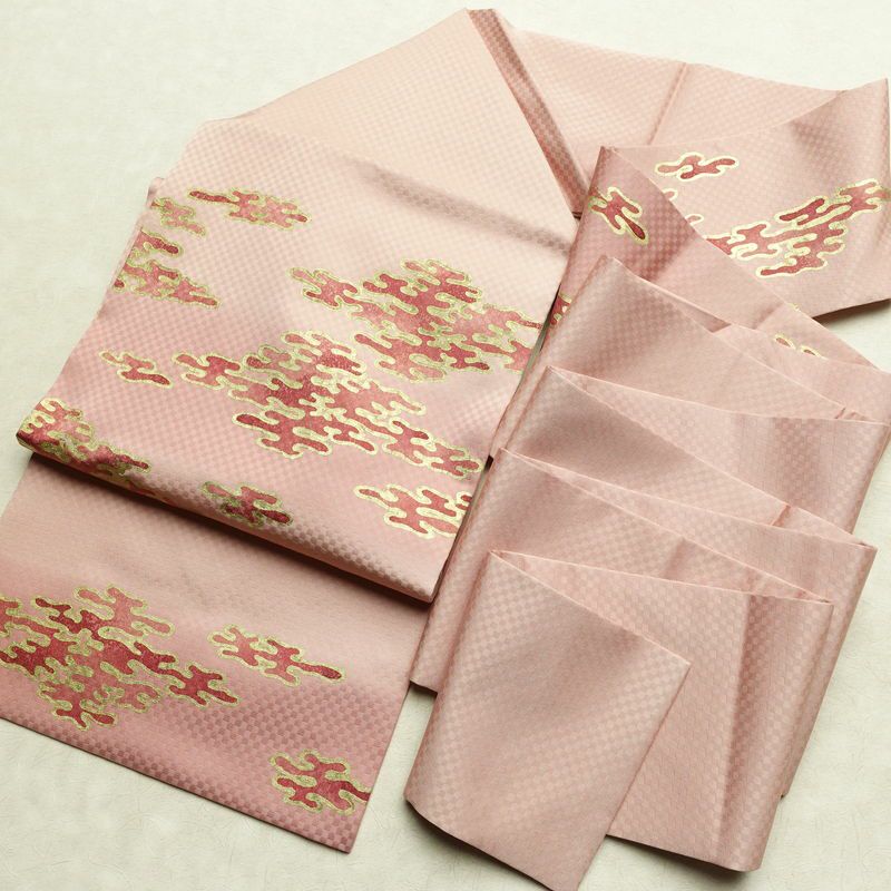 名古屋帯 太鼓柄 良品 正絹 幾何学柄・抽象柄 名古屋仕立て なごや帯 リサイクル帯 帯 箔 ピンク_画像17