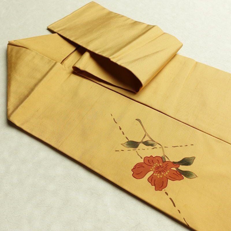 名古屋帯 太鼓柄 良品 正絹 花柄 名古屋仕立て なごや帯 リサイクル帯 帯 シンプル 黄・黄土色_画像21