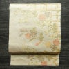 名古屋帯 六通柄 正絹 花柄 名古屋仕立て なごや帯 リサイクル帯 帯 箔 金糸 ベージュ_画像1