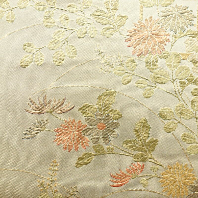 名古屋帯 六通柄 正絹 花柄 名古屋仕立て なごや帯 リサイクル帯 帯 箔 金糸 ベージュ_画像2