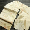 名古屋帯 六通柄 正絹 花柄 名古屋仕立て なごや帯 リサイクル帯 帯 箔 金糸 ベージュ_画像17