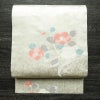 名古屋帯 六通柄 正絹 花柄 名古屋仕立て なごや帯 リサイクル帯 帯 箔 白_画像1