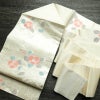 名古屋帯 六通柄 正絹 花柄 名古屋仕立て なごや帯 リサイクル帯 帯 箔 白_画像17