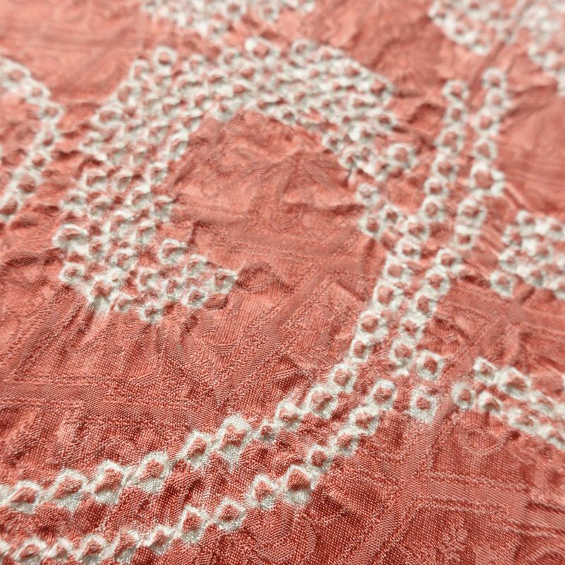 名古屋帯 太鼓柄 絞り 正絹 幾何学柄・抽象柄 名古屋仕立て なごや帯 リサイクル帯 帯 ピンク_画像3