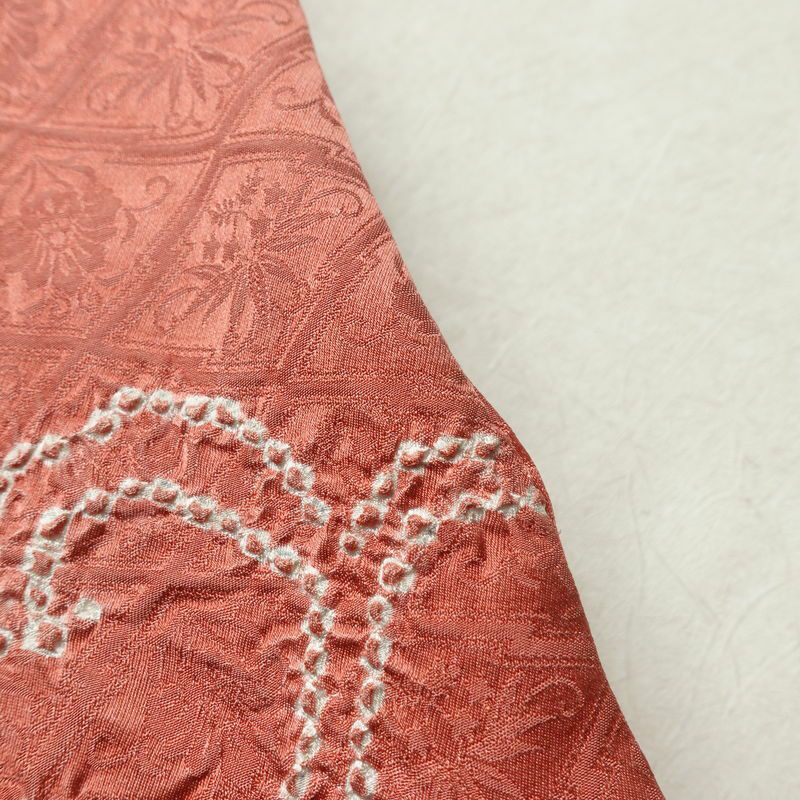 名古屋帯 太鼓柄 絞り 正絹 幾何学柄・抽象柄 名古屋仕立て なごや帯 リサイクル帯 帯 ピンク_画像6