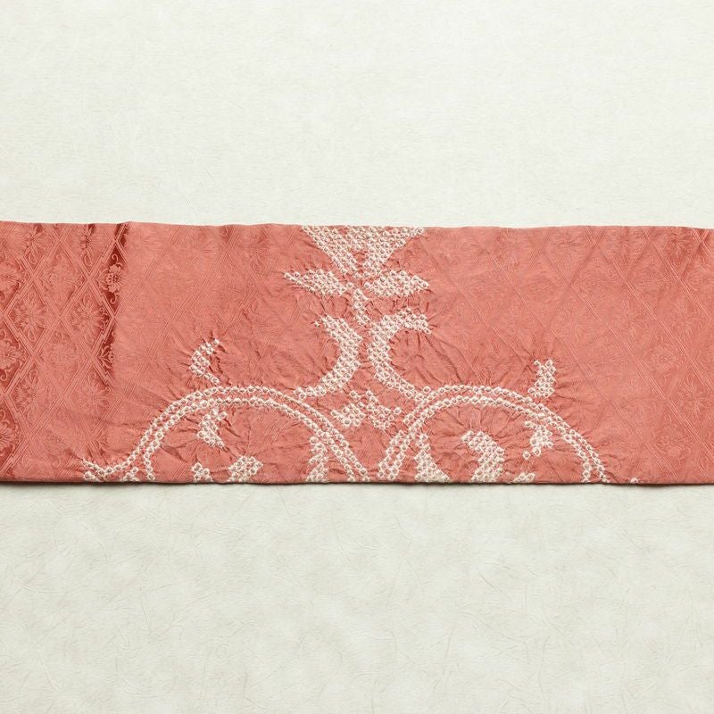 名古屋帯 太鼓柄 絞り 正絹 幾何学柄・抽象柄 名古屋仕立て なごや帯 リサイクル帯 帯 ピンク_画像17