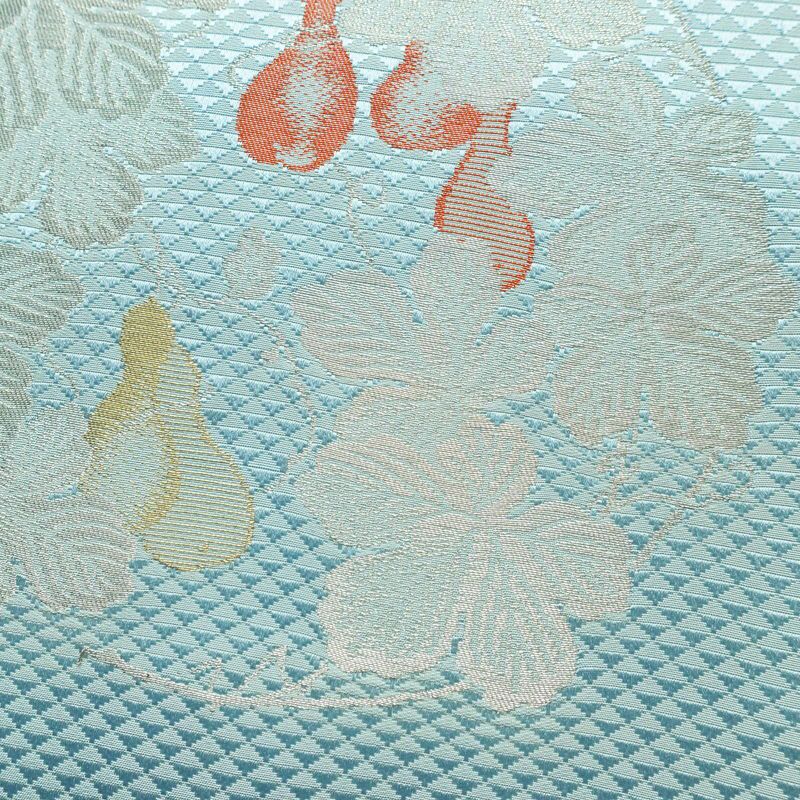 名古屋帯 太鼓柄 正絹 木の葉・植物柄 名古屋仕立て なごや帯 リサイクル帯 帯 金糸 銀糸 青・紺_画像3