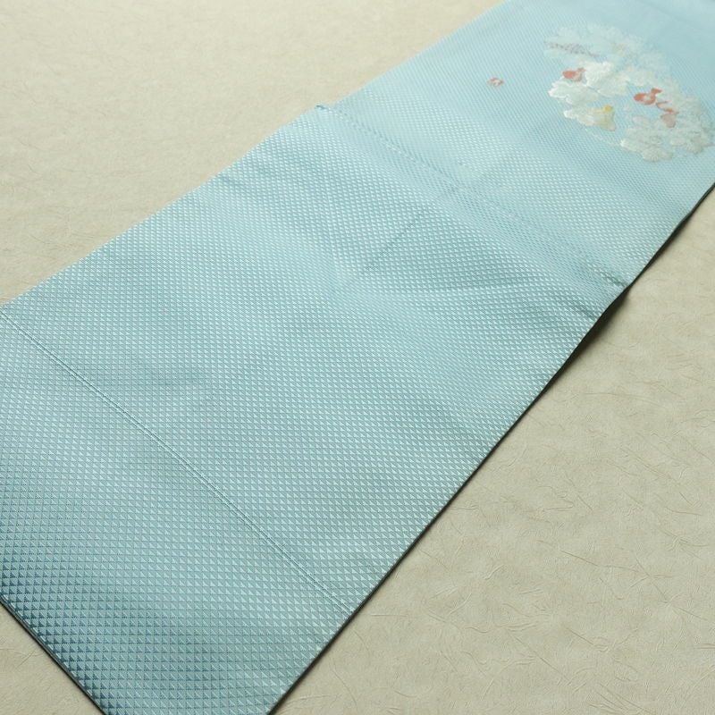 名古屋帯 太鼓柄 正絹 木の葉・植物柄 名古屋仕立て なごや帯 リサイクル帯 帯 金糸 銀糸 青・紺_画像11