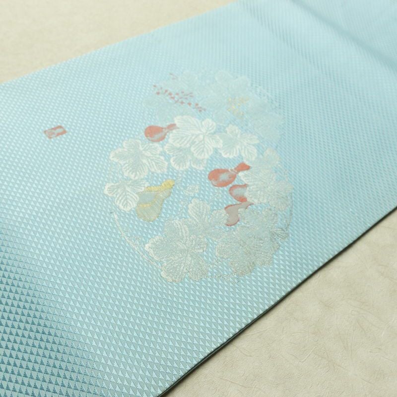 名古屋帯 太鼓柄 正絹 木の葉・植物柄 名古屋仕立て なごや帯 リサイクル帯 帯 金糸 銀糸 青・紺_画像13