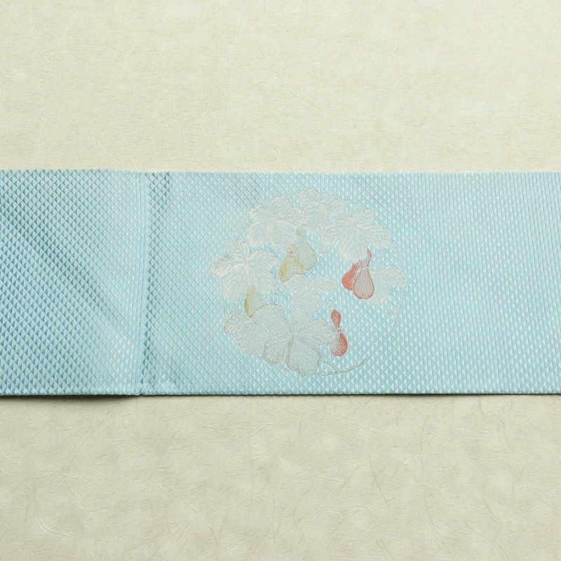 名古屋帯 太鼓柄 正絹 木の葉・植物柄 名古屋仕立て なごや帯 リサイクル帯 帯 金糸 銀糸 青・紺_画像15