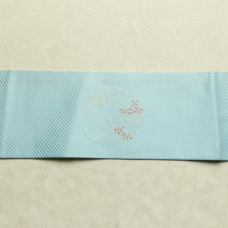 名古屋帯 太鼓柄 正絹 木の葉・植物柄 名古屋仕立て なごや帯 リサイクル帯 帯 金糸 銀糸 青・紺_画像16