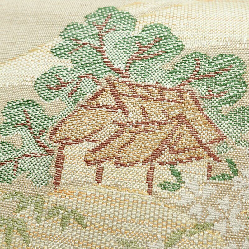 名古屋帯 六通柄 美品 正絹 風景柄 通し仕立て なごや帯 リサイクル帯 帯 ベージュ_画像3