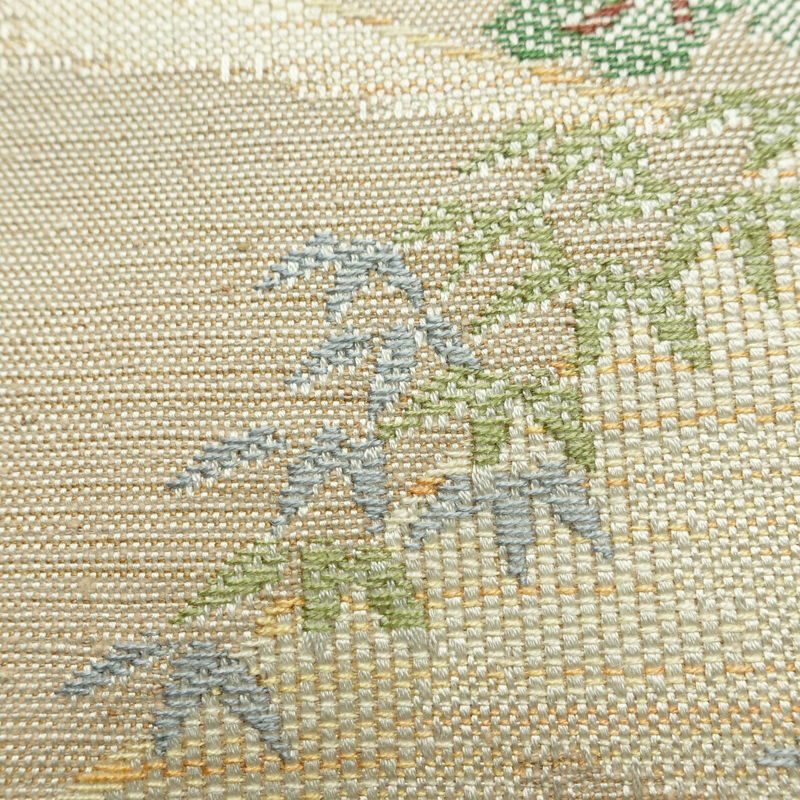 名古屋帯 六通柄 美品 正絹 風景柄 通し仕立て なごや帯 リサイクル帯 帯 ベージュ_画像7