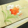 名古屋帯 太鼓柄 良品 正絹 花柄 通し仕立て なごや帯 リサイクル帯 帯 刺繍 箔 黄・黄土色_画像13