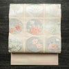 名古屋帯 太鼓柄 正絹 花柄 名古屋仕立て なごや帯 リサイクル帯 帯 箔 四季花 ピンク_画像1