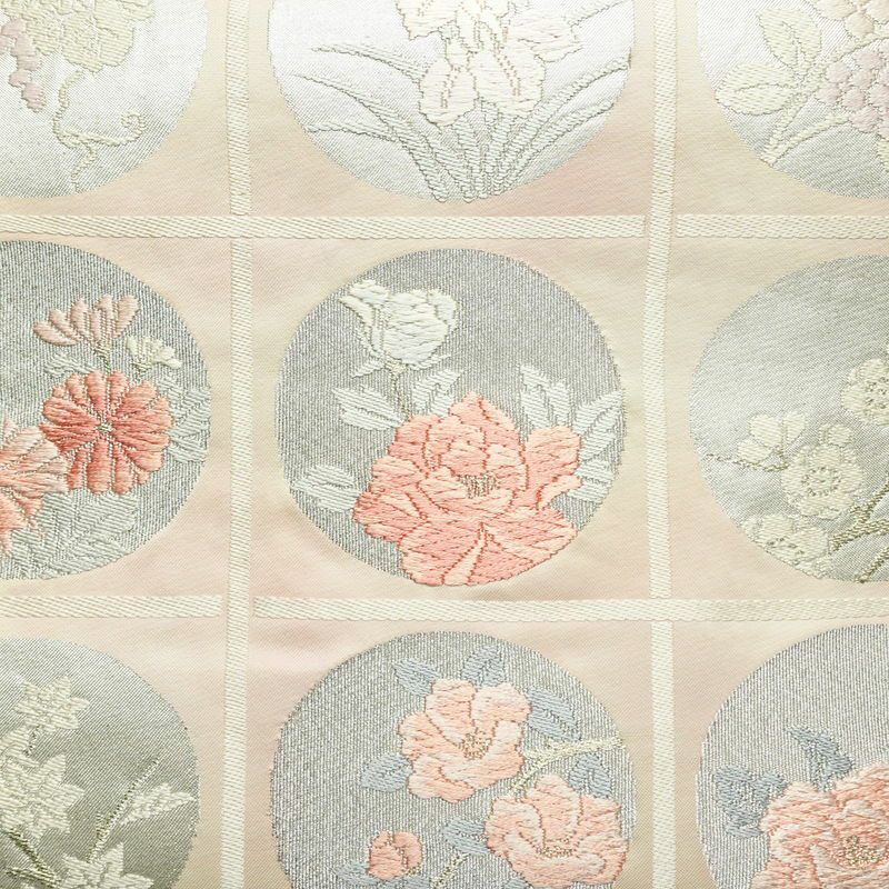 名古屋帯 太鼓柄 正絹 花柄 名古屋仕立て なごや帯 リサイクル帯 帯 箔 四季花 ピンク_画像2