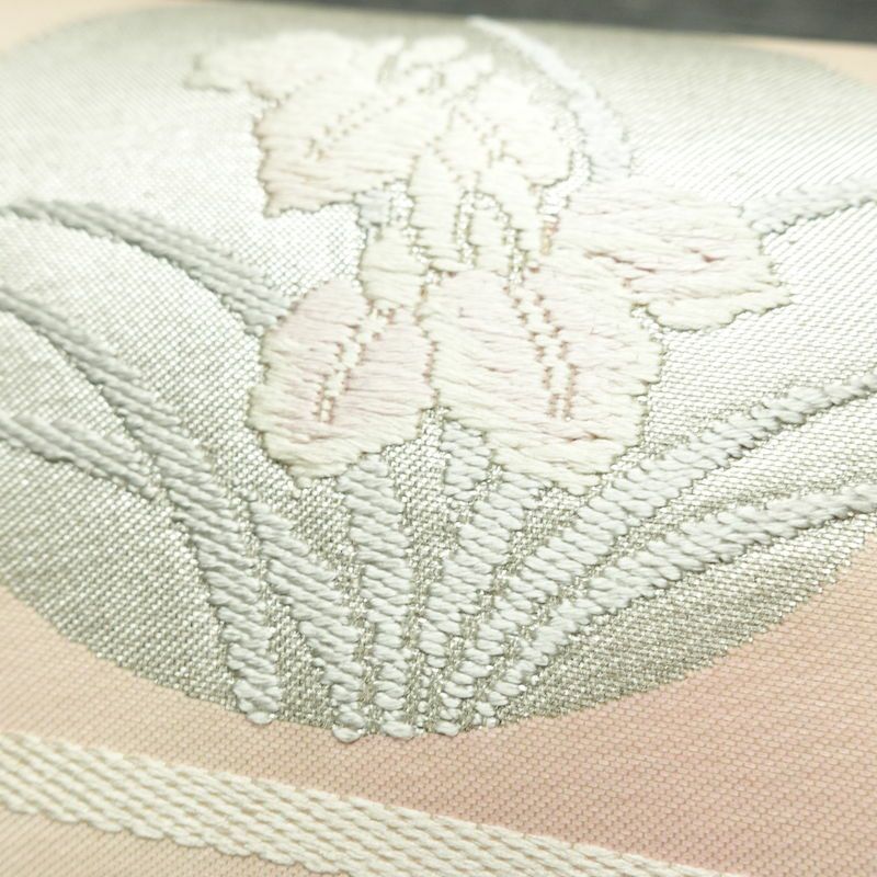 名古屋帯 太鼓柄 正絹 花柄 名古屋仕立て なごや帯 リサイクル帯 帯 箔 四季花 ピンク_画像5