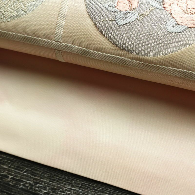 名古屋帯 太鼓柄 正絹 花柄 名古屋仕立て なごや帯 リサイクル帯 帯 箔 四季花 ピンク_画像7