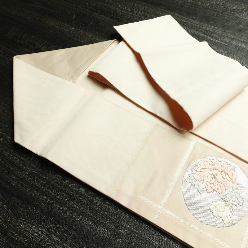 名古屋帯 太鼓柄 正絹 花柄 名古屋仕立て なごや帯 リサイクル帯 帯 箔 四季花 ピンク_画像21