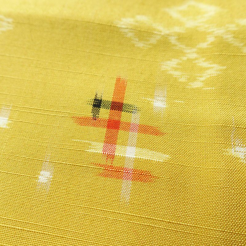 紬 良品 正絹 古典柄 袷仕立て 身丈155.5cm 裄丈63.5cm リサイクル着物 着物 モダン 黄・黄土色_画像8