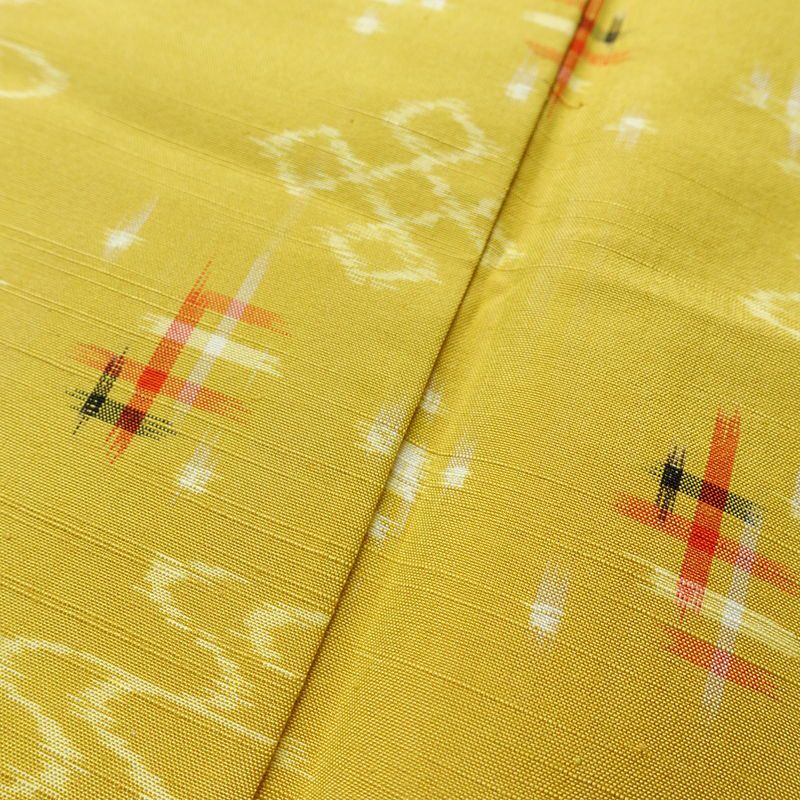 紬 良品 正絹 古典柄 袷仕立て 身丈155.5cm 裄丈63.5cm リサイクル着物 着物 モダン 黄・黄土色_画像10