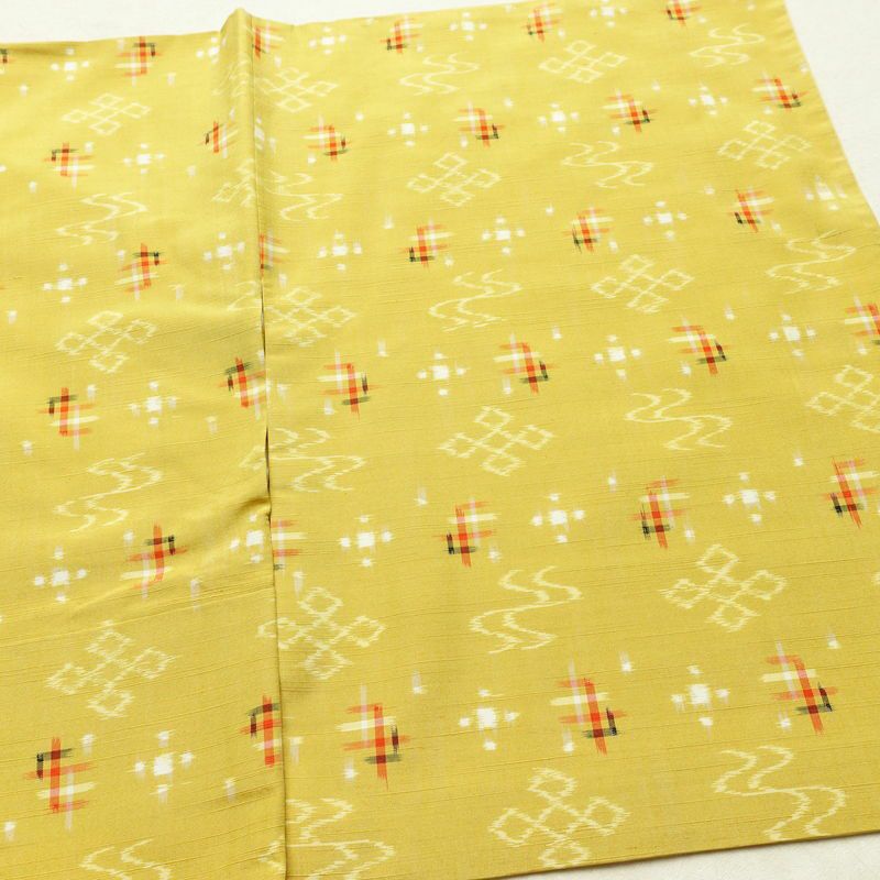 紬 良品 正絹 古典柄 袷仕立て 身丈155.5cm 裄丈63.5cm リサイクル着物 着物 モダン 黄・黄土色_画像13