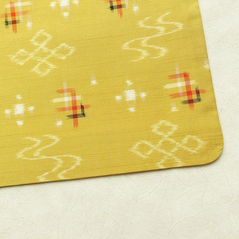 紬 良品 正絹 古典柄 袷仕立て 身丈155.5cm 裄丈63.5cm リサイクル着物 着物 モダン 黄・黄土色_画像15